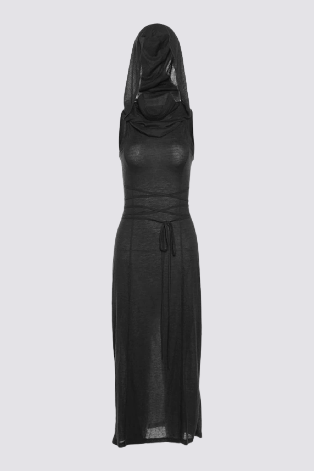 Twin Mark Sleeveless Hooded Split Maxi Dress Black