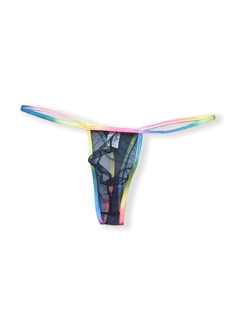 3-pack Men's Sexy Rainbow Transparent Convex Pouch Breathable Thong