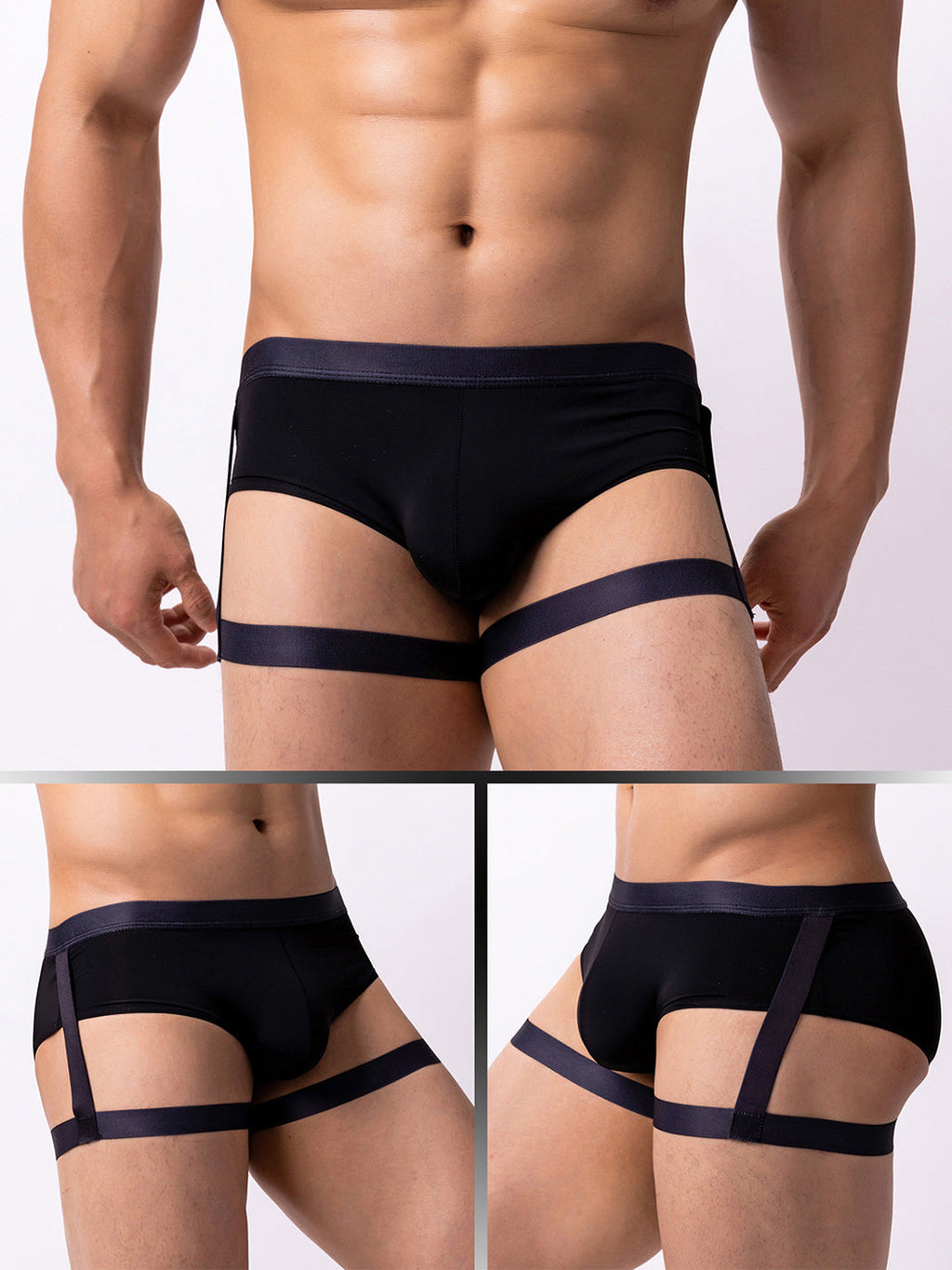 Men’s Sexy Solid Color Suspender Briefs
