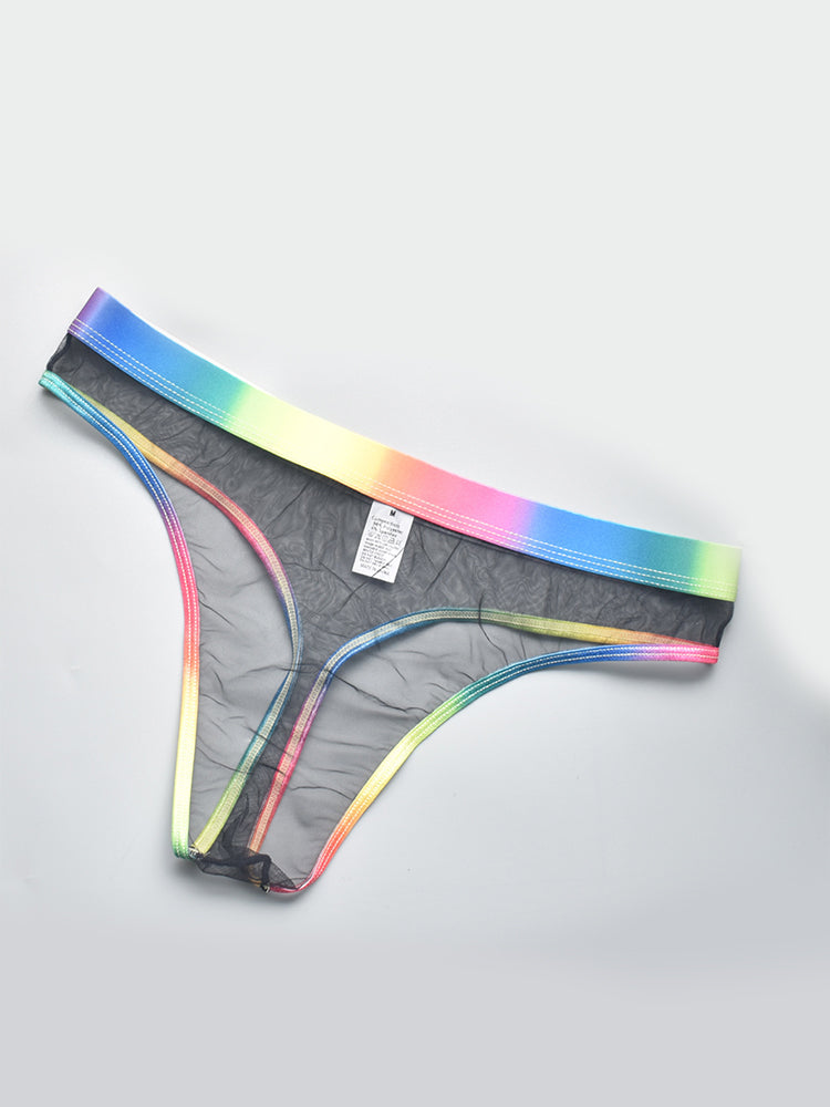 3-pack Men's Rainbow Trim Sheer Mesh Thong