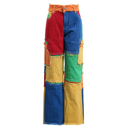 Rainbow Riot Patchwork Jeans