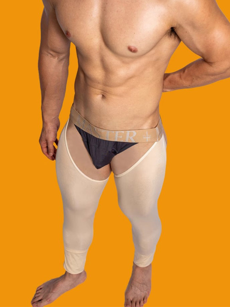 Men's Low-Waist Sexy Hollow Silk-Smooth Semi-Transparent Thermal Pants