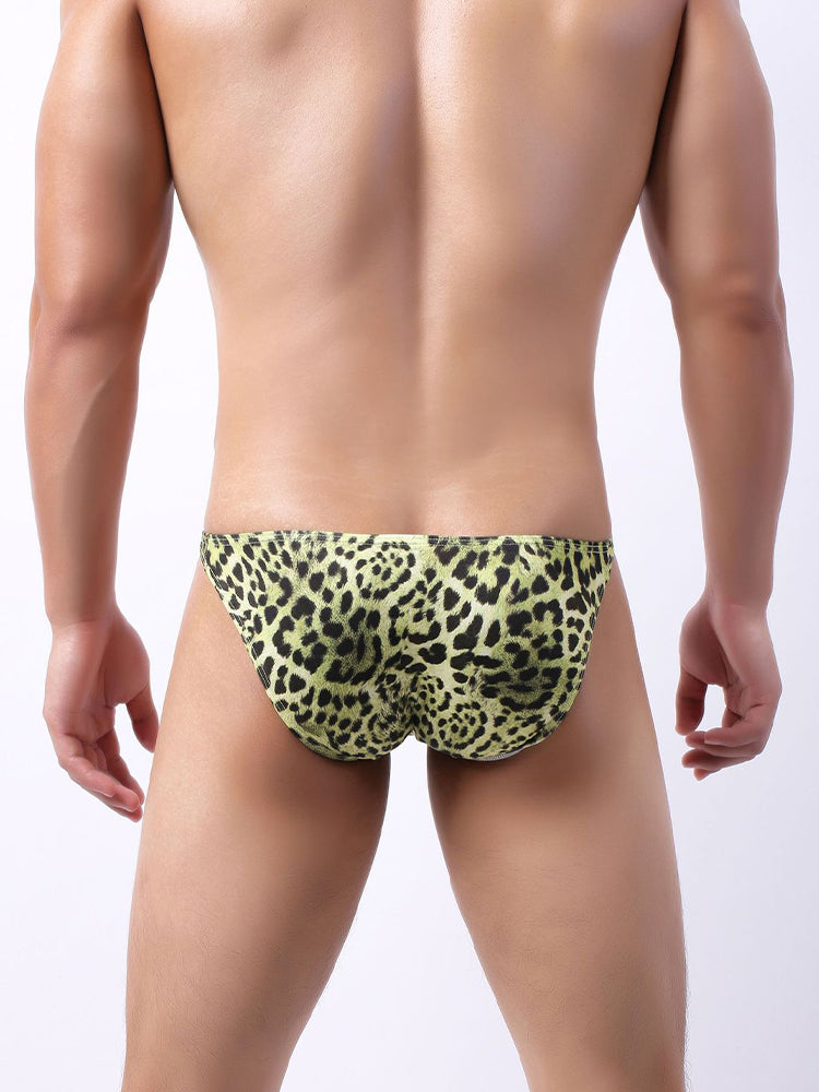 4 Pack Men's U-Convex Leopard Print Nylon Bikini
