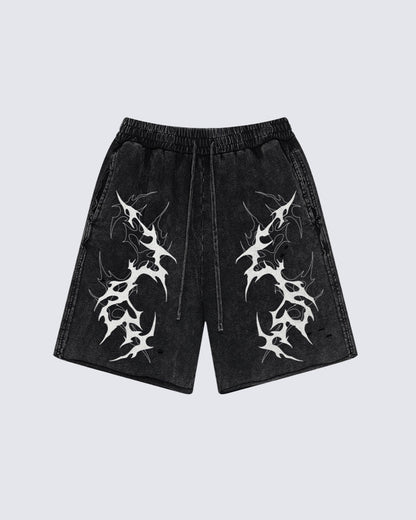 Tribal Graphic Black Denim Shorts
