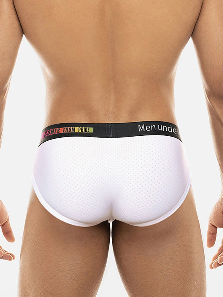 Men's Mesh Briefs With Colorful Spliced Lines