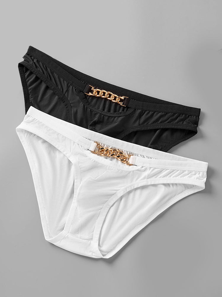 2 Pack Men's U-Pouch Design Metal-Clasp Thin Briefs