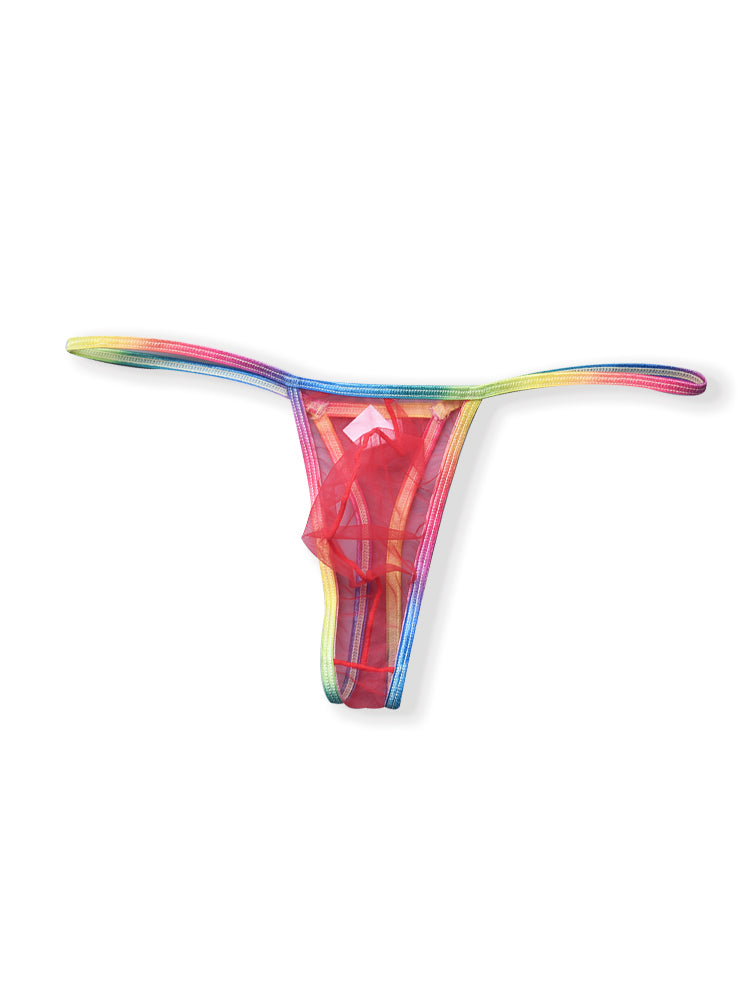 3-pack Men's Sexy Rainbow Transparent Convex Pouch Breathable Thong