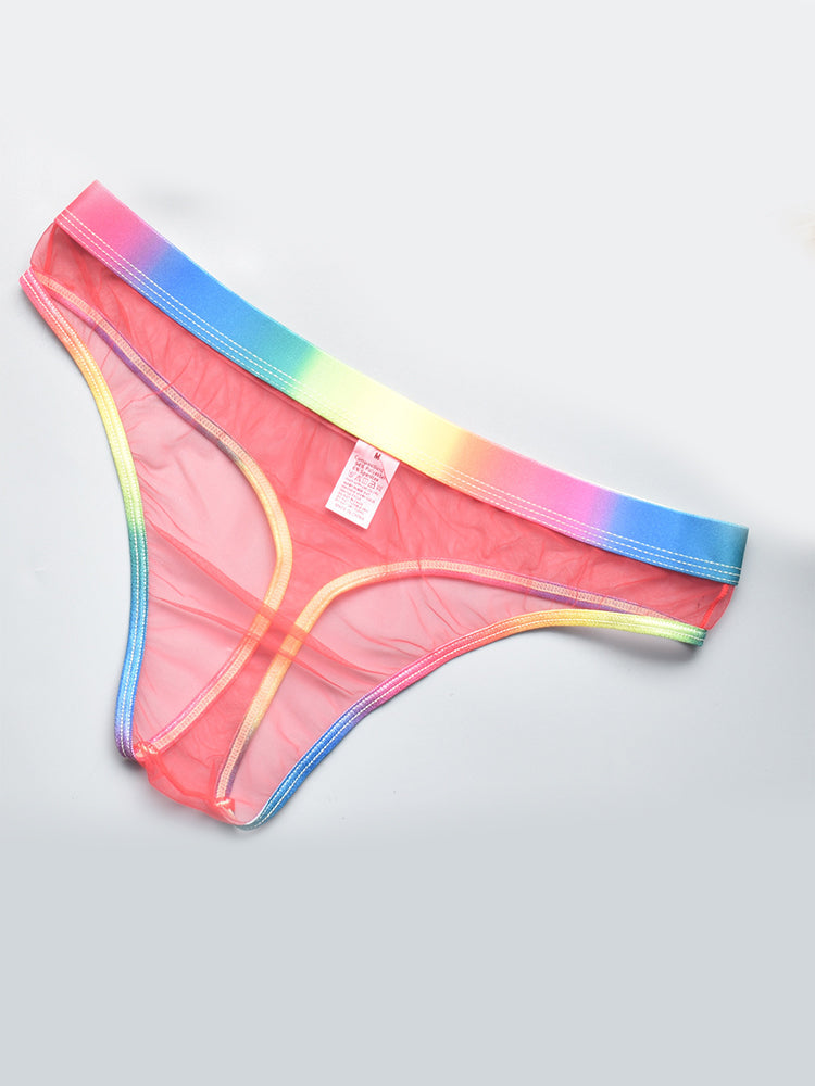 3-pack Men's Rainbow Trim Sheer Mesh Thong