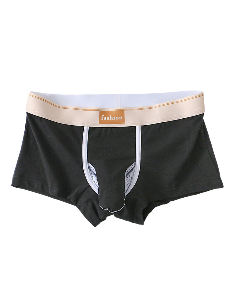 3 Pack Men's Elephant Trunk Separate Cotton Sexy Mid-Rise Solid Color Trunks
