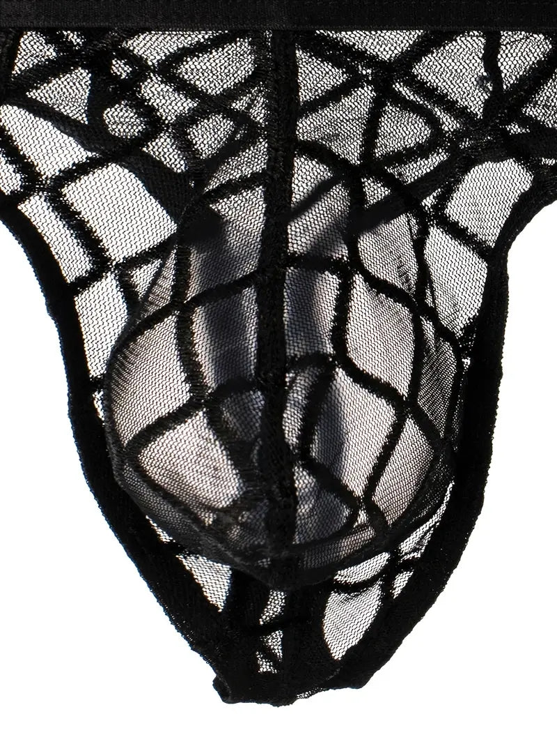 3 Pack Men's Low-Rise Lace Sexy Mesh Briefs And Thongs