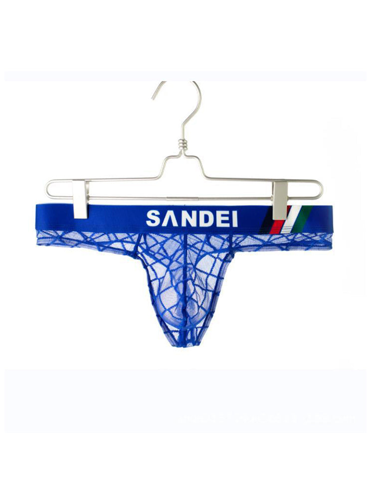 3 Pack Men's Low-Rise Lace Sexy Mesh Briefs And Thongs