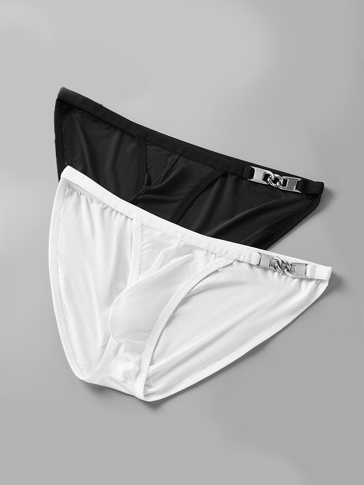 2 Pack Men's U-Shaped Pouch Low-Rise Metal-Clasp Thin Briefs