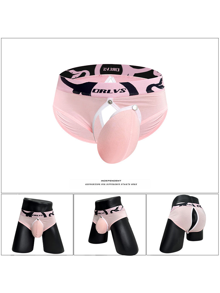 2 Pack Men's Detachable Pouch Open-Crotch Breathable Modal Soft Briefs