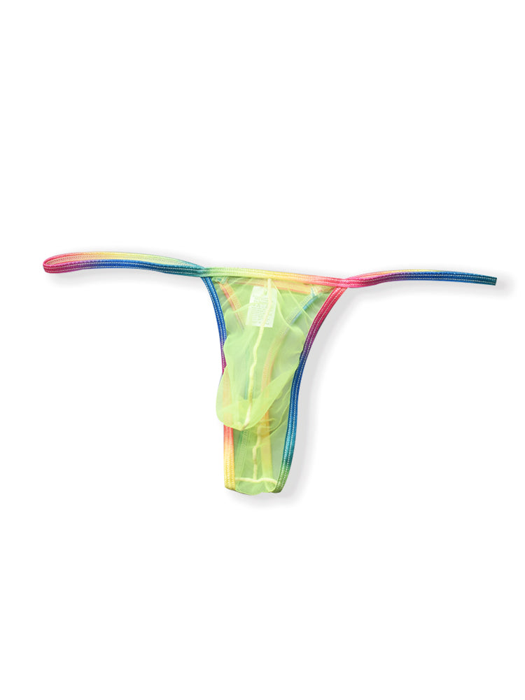 3-pack Men's Sexy Rainbow Transparent Convex Pouch Breathable Thong