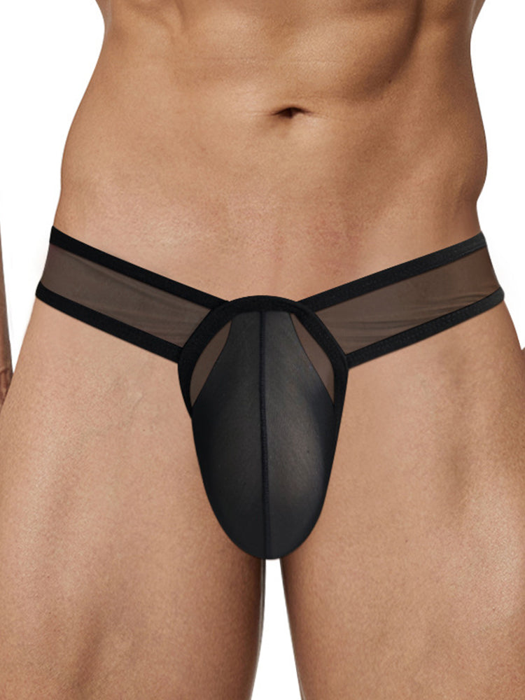 2 Pack Men's Sexy See-Through Triangle Y-Shaped Sleep Briefs