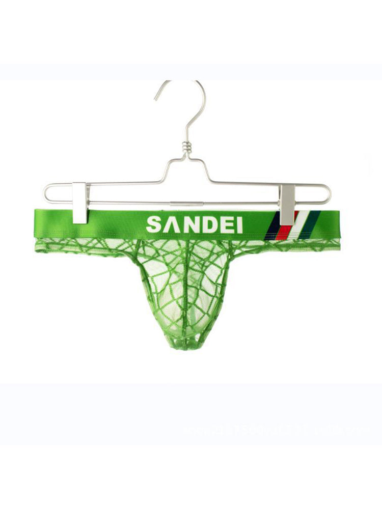 3 Pack Men's Low-Rise Lace Sexy Mesh Briefs And Thongs