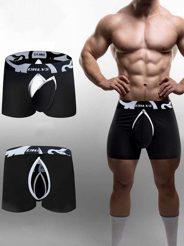Men's Detachable Pouch Easy-Access Open Fly Modal Split-Crotch Boxers Briefs