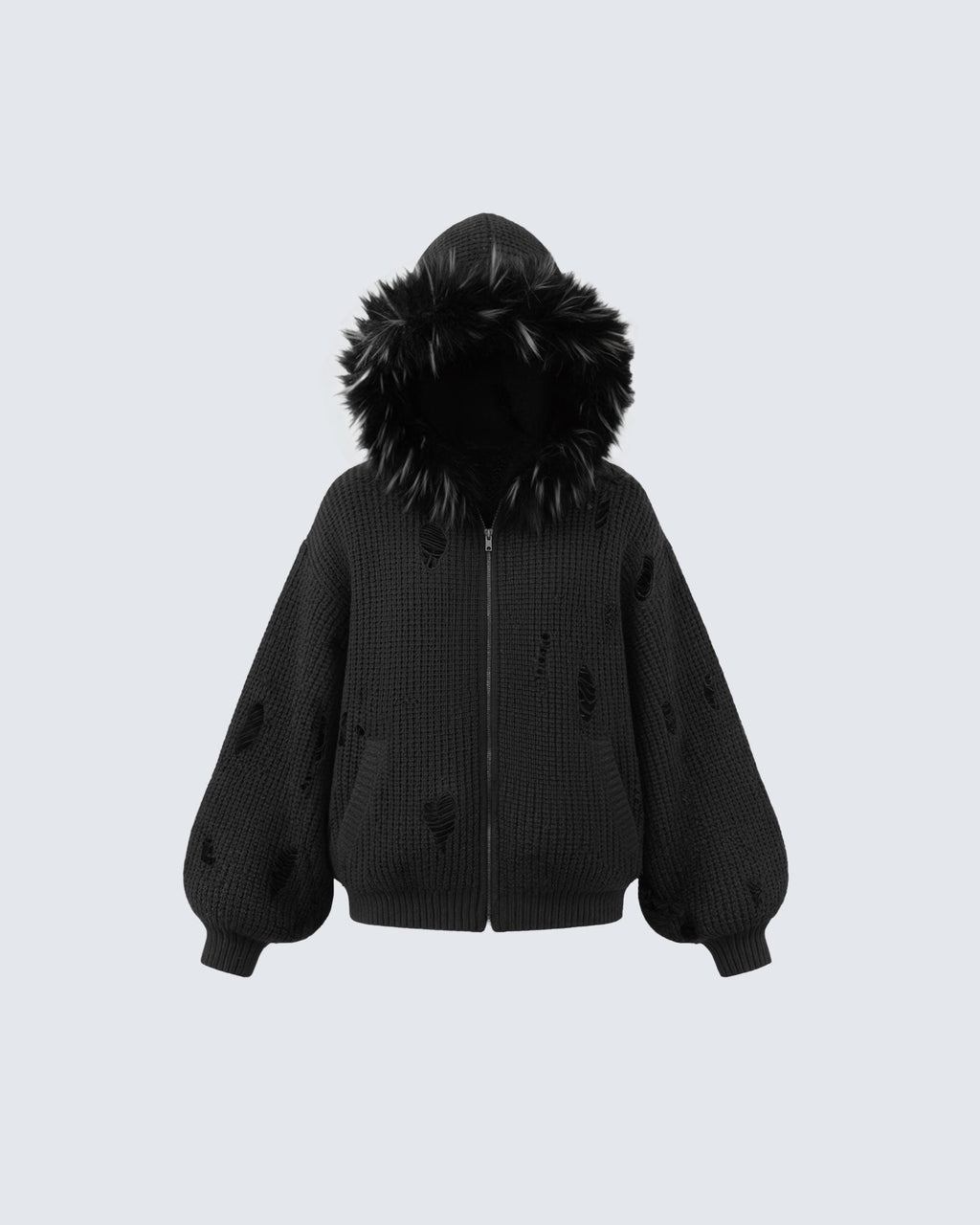 KIIKIO Destroyed Knitted Sweater Plush Coat