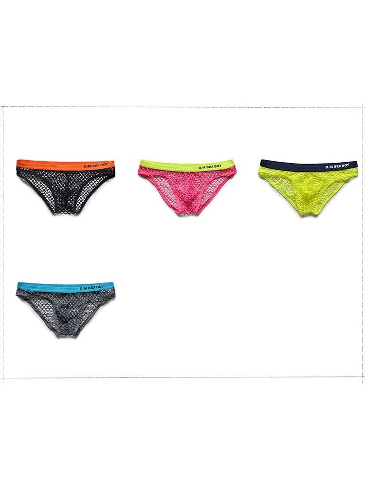 3 Pack Men's Low-Waist Sexy Big Mesh Breathable Transparent Sports Briefs