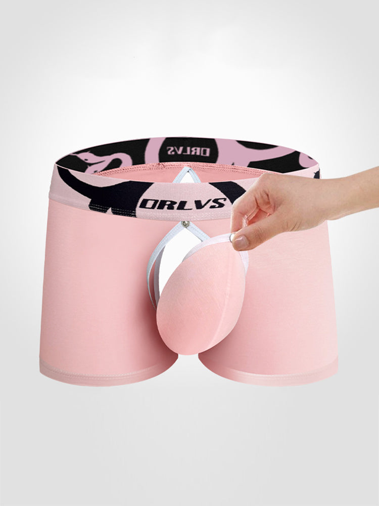 Men's Detachable Pouch Easy-Access Open Fly Modal Split-Crotch Boxers Briefs