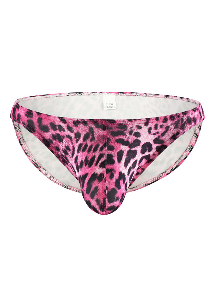 4 Pack Men's U-Convex Leopard Print Nylon Bikini