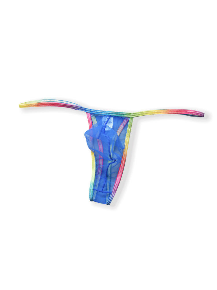 3-pack Men's Sexy Rainbow Transparent Convex Pouch Breathable Thong