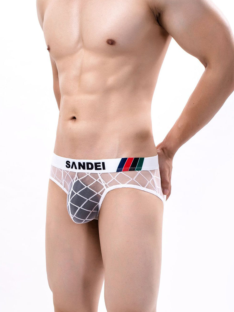 3 Pack Men's Low-Rise Lace Sexy Mesh Briefs And Thongs