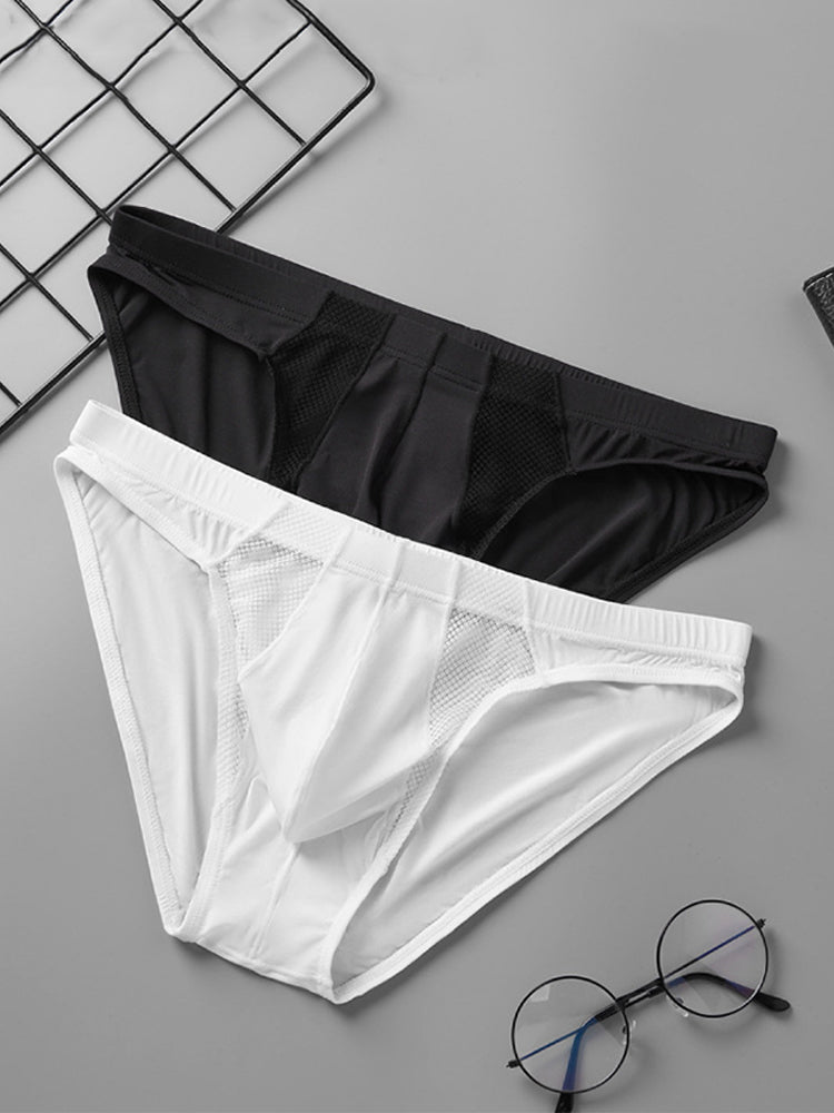 2 Pack Men's Sheer Mesh Low-Rise Sexy Ice Silk Briefs