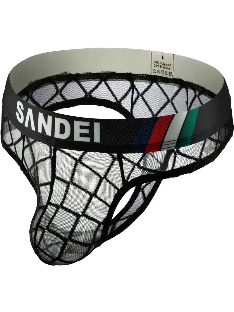 3 Pack Men's Low-Rise Lace Sexy Mesh Briefs And Thongs