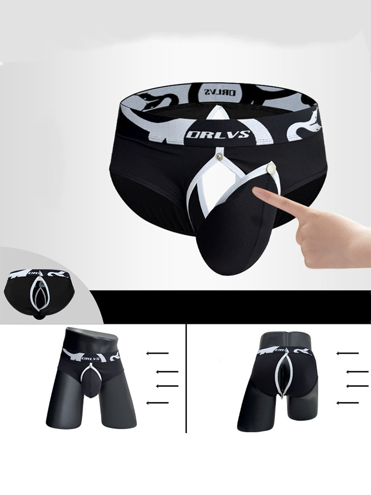 2 Pack Men's Detachable Pouch Open-Crotch Breathable Modal Soft Briefs