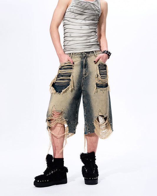 KIIKIO Vintage Layered Distressed Denim Shorts