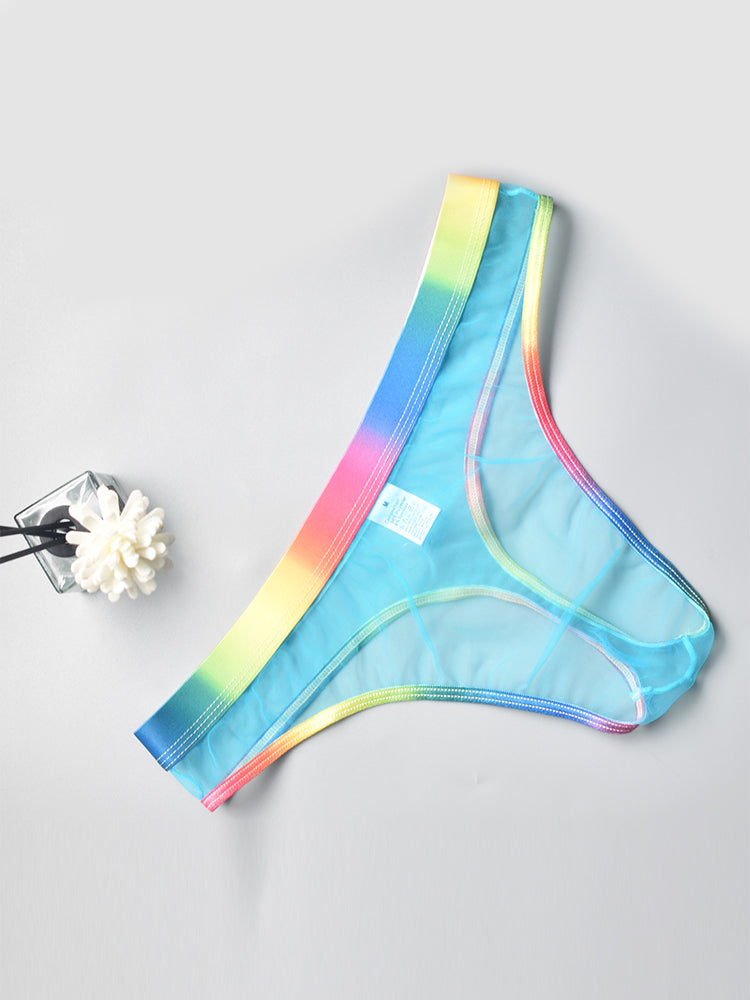 3-pack Men's Rainbow Trim Sheer Mesh Thong