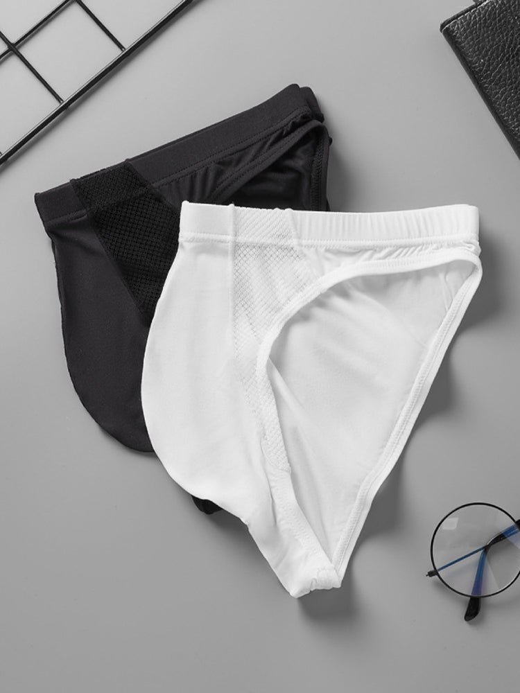 2 Pack Men's Sheer Mesh Low-Rise Sexy Ice Silk Briefs