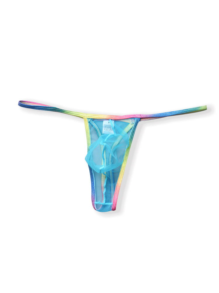 3-pack Men's Sexy Rainbow Transparent Convex Pouch Breathable Thong