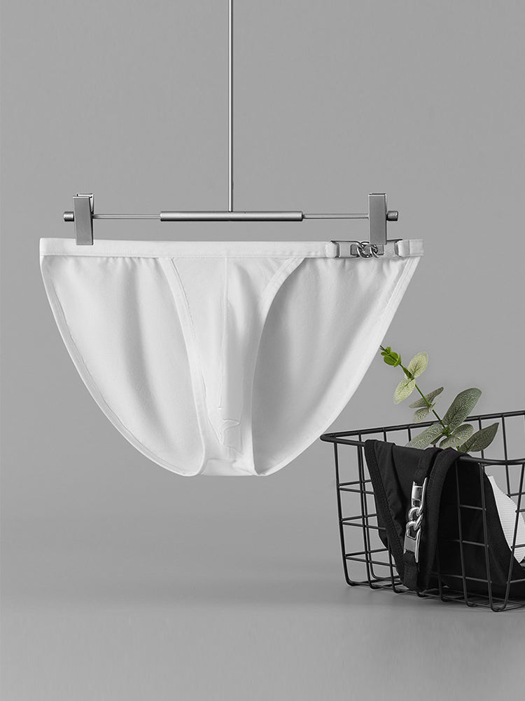 2 Pack Men's U-Shaped Pouch Low-Rise Metal-Clasp Thin Briefs