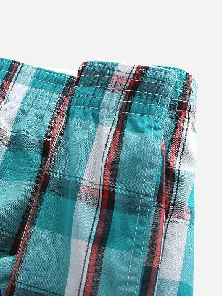 Mens Plaid Front Pouch Boxer Shorts