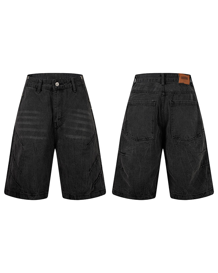 High Street Scratch Stitch Wide Denim Shorts