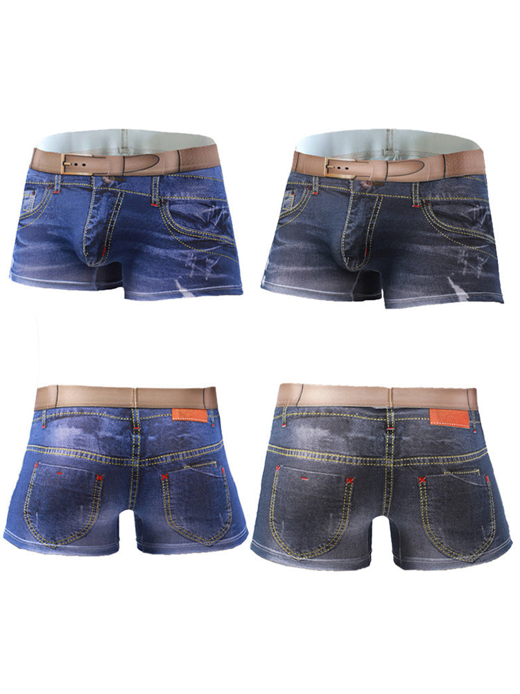 2 Pack Men's Denim Printed Cotton Boxer Briefs