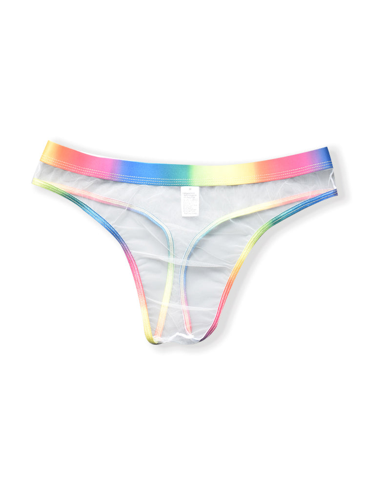 3-pack Men's Rainbow Trim Sheer Mesh Thong