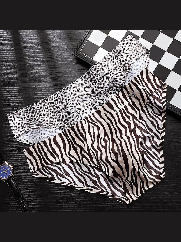 3 Pack ALLMIX Men's 3D Pouch Sexy Leopard Print Ice Silk Briefs
