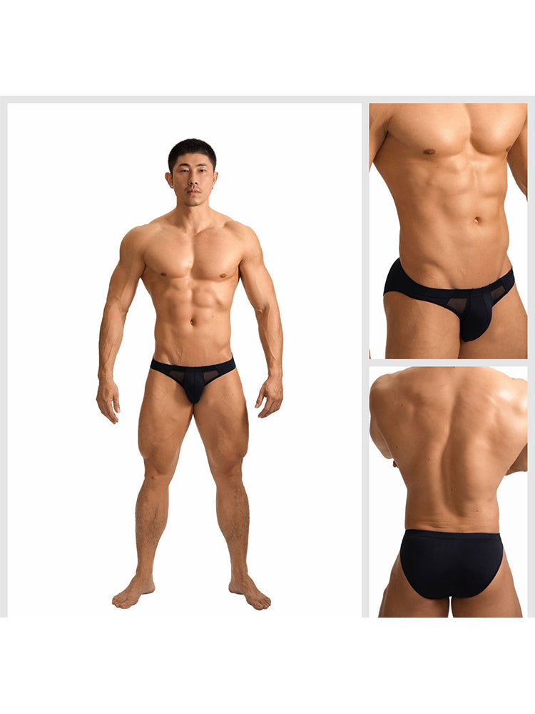 2 Pack Men's Sheer Mesh Low-Rise Sexy Ice Silk Briefs