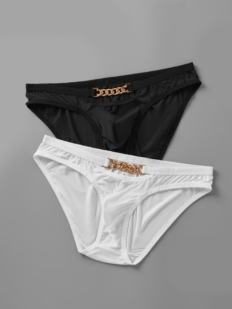 2 Pack Men's U-Pouch Design Metal-Clasp Thin Briefs