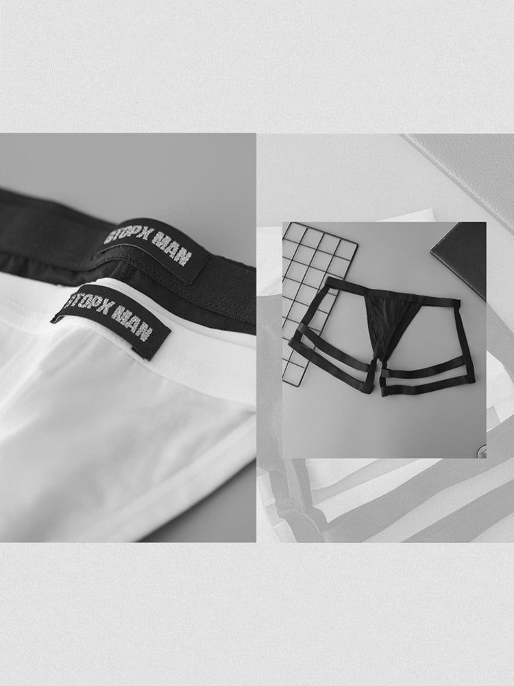 2 Pack Men's Low-Rise Sexy Thong with U-Pouch and Fixed Thigh Straps