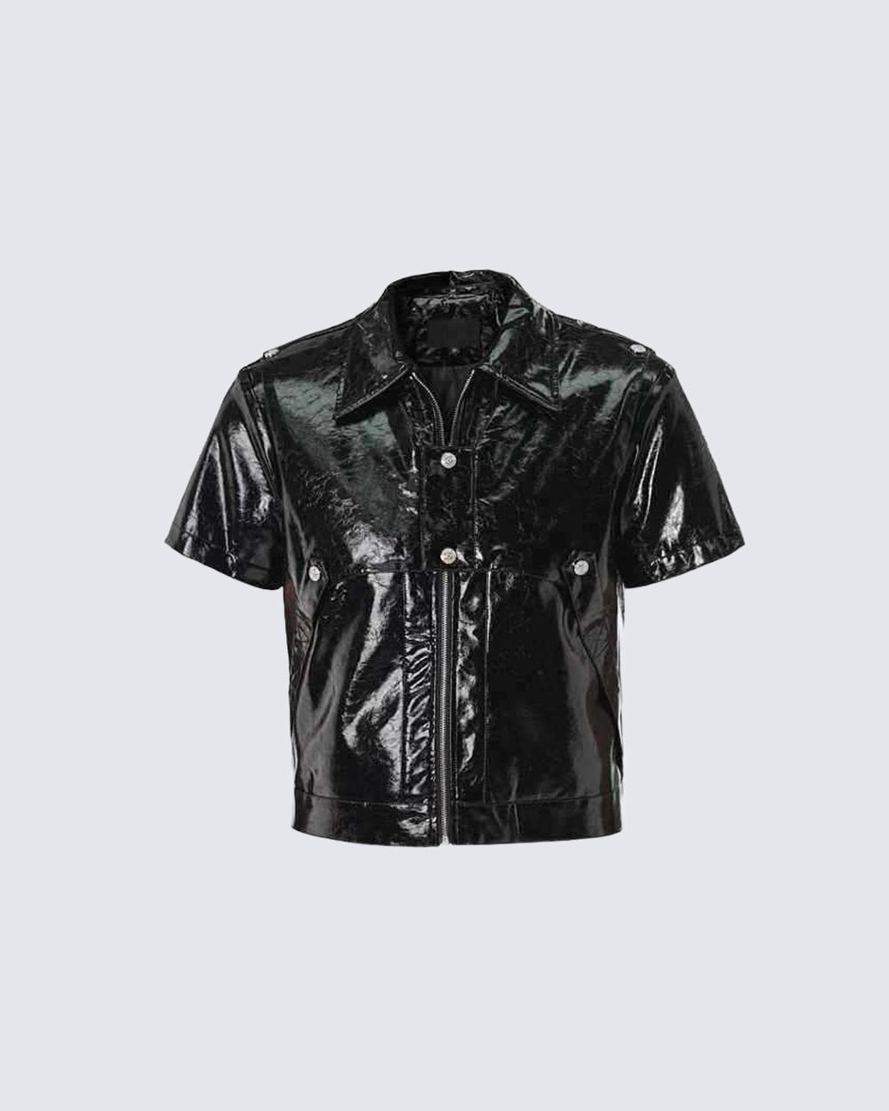 KIIKIO Gothic Glossy PU Cropped Zipper Shirt