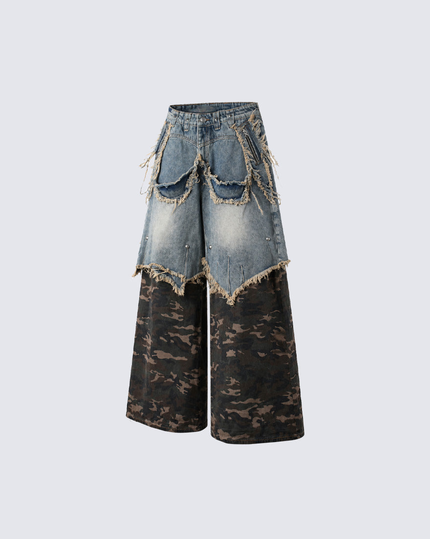 KIIKIO Vintage-Style Patchwork Raw-Edge Trousers