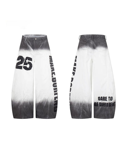 Gradient Number Graphic Wide Leg Denim Pants