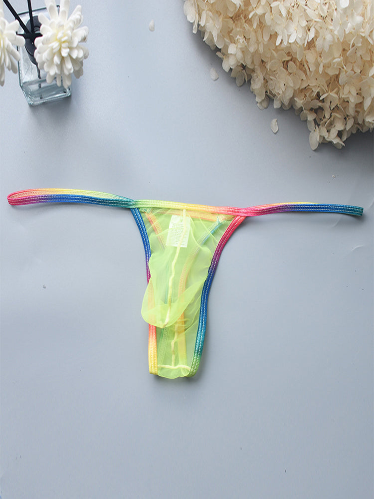 3-pack Men's Sexy Rainbow Transparent Convex Pouch Breathable Thong