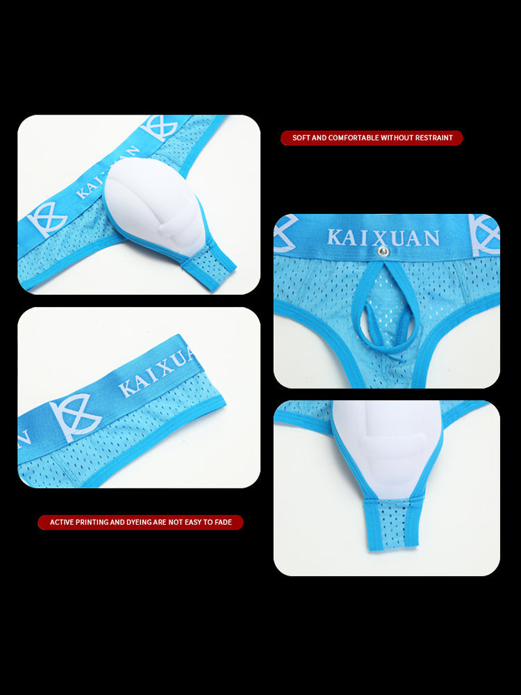 2 Pack Men's Breathable Mesh Removable U-Shaped Pocket Thongs