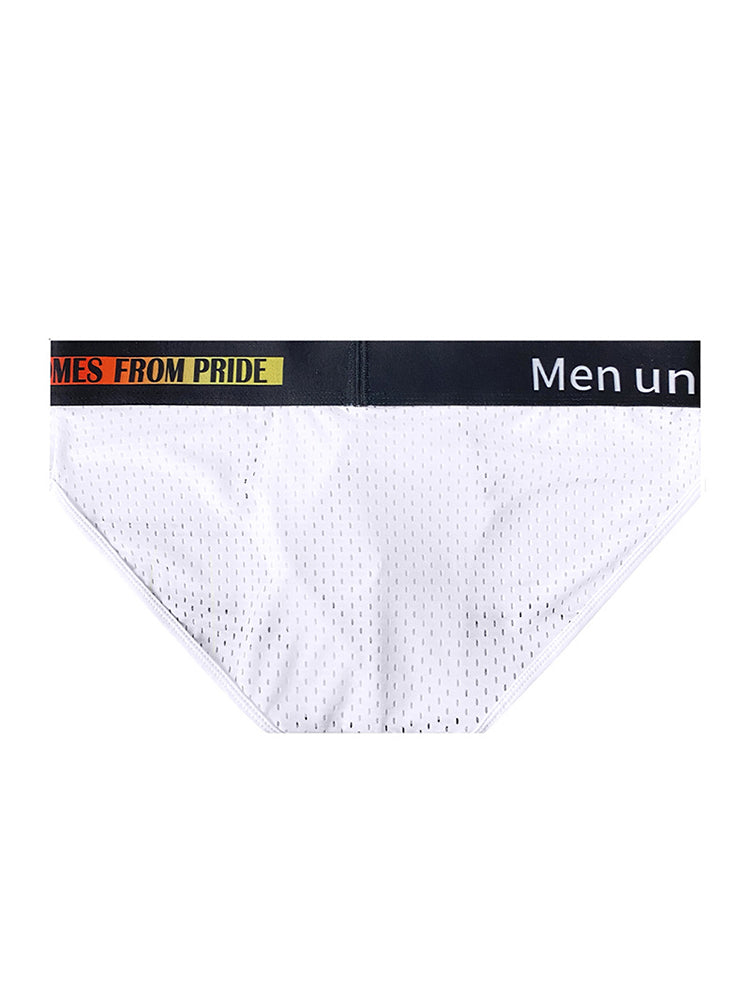 Men's Mesh Briefs With Colorful Spliced Lines