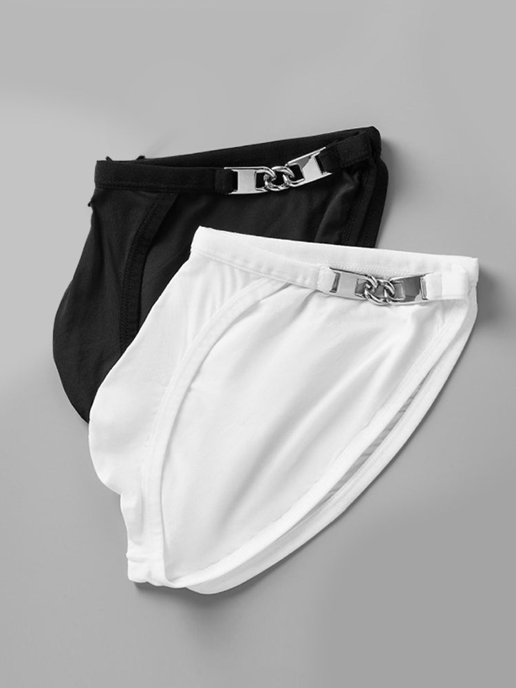 2 Pack Men's U-Shaped Pouch Low-Rise Metal-Clasp Thin Briefs